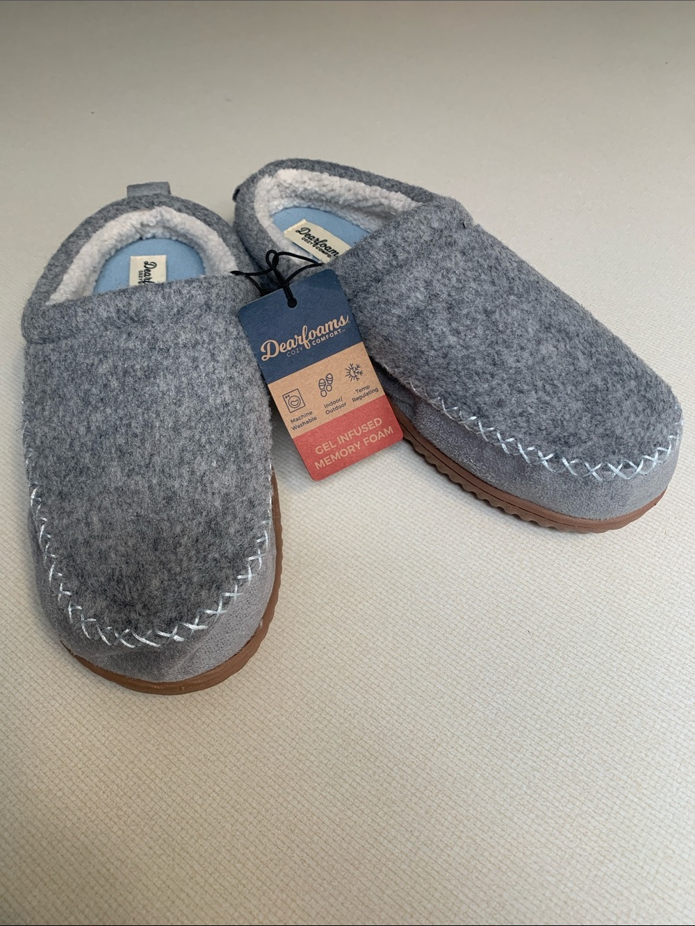 dearfoams Gray Faux Wool Memory Foam Slip-On Clog NWT